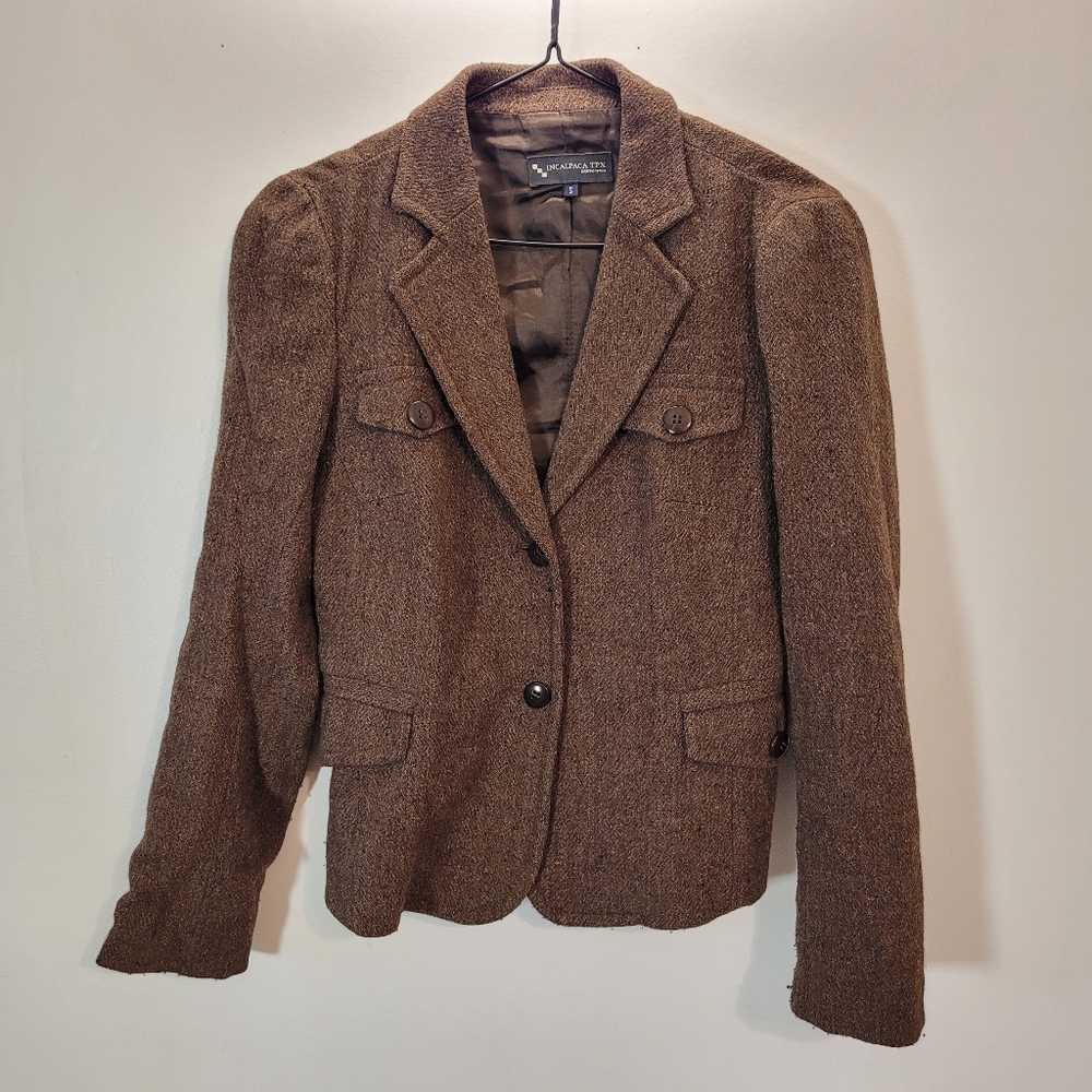 Incalpaca Tpx Alpaca Wool Brown Blazer - Size S
